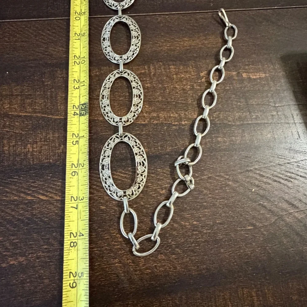 Filigree Oval Link Chain Belt Silver Boho Y2K Festival Statement Vintage‎